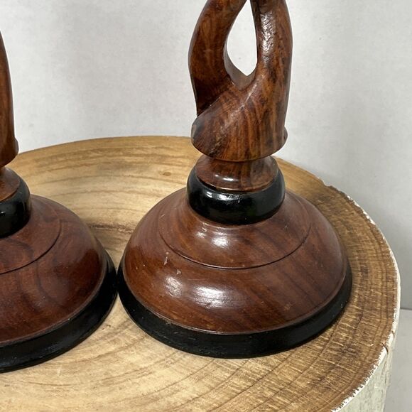 Pair Of Vintage Carved Wood Barley Twist Multi Tone Candlesticks 12” - Picture 4 of 10